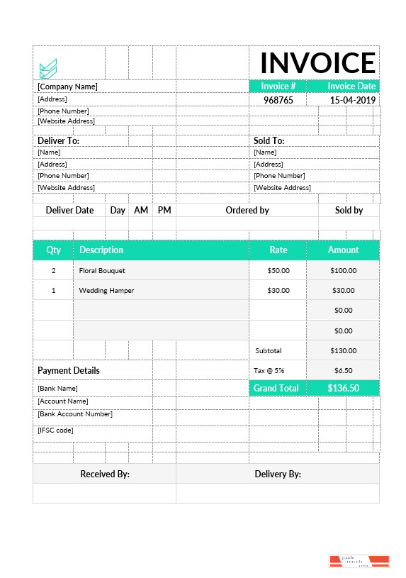 Flower Shop Invoice Template PSD template